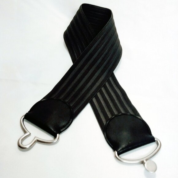 Old Navy-Material/Faux Leather-Black/Grey  Stretchy Wide Belt-M - Picture 7 of 11